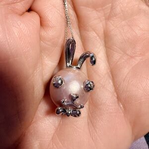 Silver and freshwater Pearl Bunny Pendant Necklace